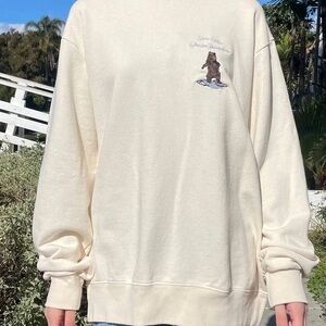 Brandy Melville John Galt Cream Sweatshirt with Bear Embroidery Snow Lodge